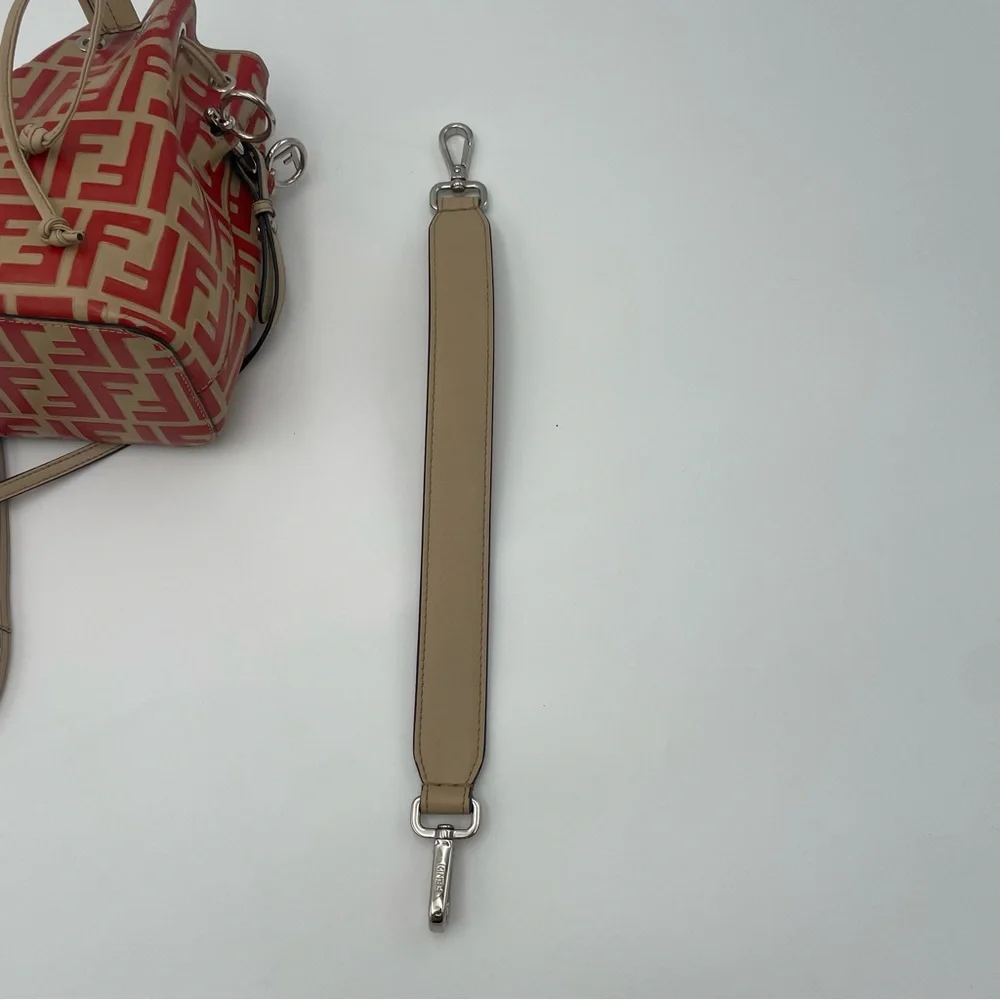 (SOLD) Fendi Monogram Embossed Beige/Red Leather Tresor Drawstring Bucket Bag - Picture 17 of 17